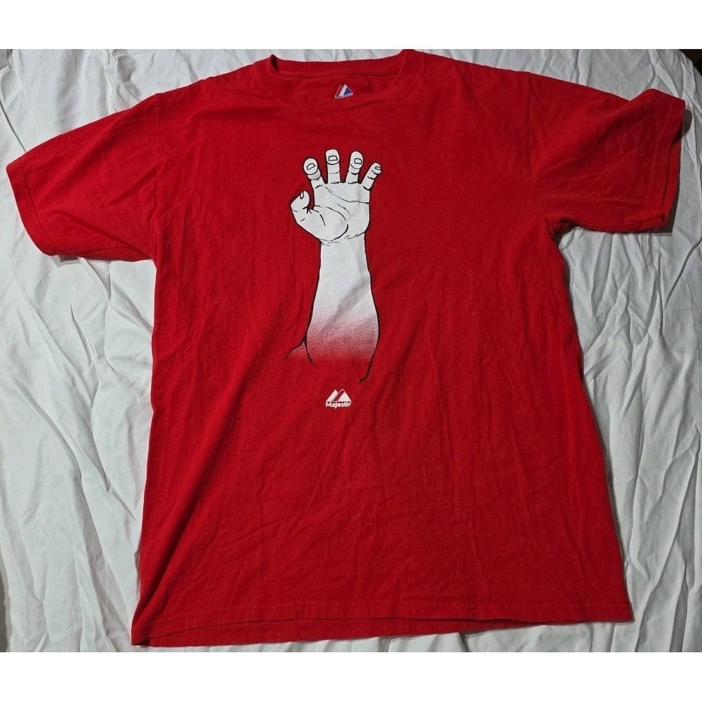 Majestic Texas Rangers Shirt Hand Red Deer Mens Large Y2K Double Sided